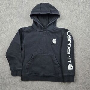 Carhartt Hoodie Boys Small 8-10 Black Little Logo Hooded Sweatshirt Pullover